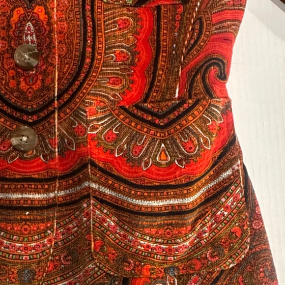 Isaac Mizrahi Paisley burnt orange corderoy Blazer paisley w buttons & pockets - Picture 6 of 13
